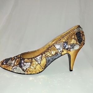 Gold & Silver Sequinned Heels Evening shoes 10